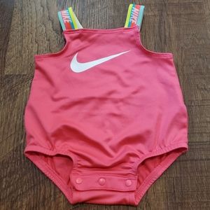 Nike Baby Girl Swim One Piece Snaps Pink Pool Beach Neon Rainbow Straps Baby 3M